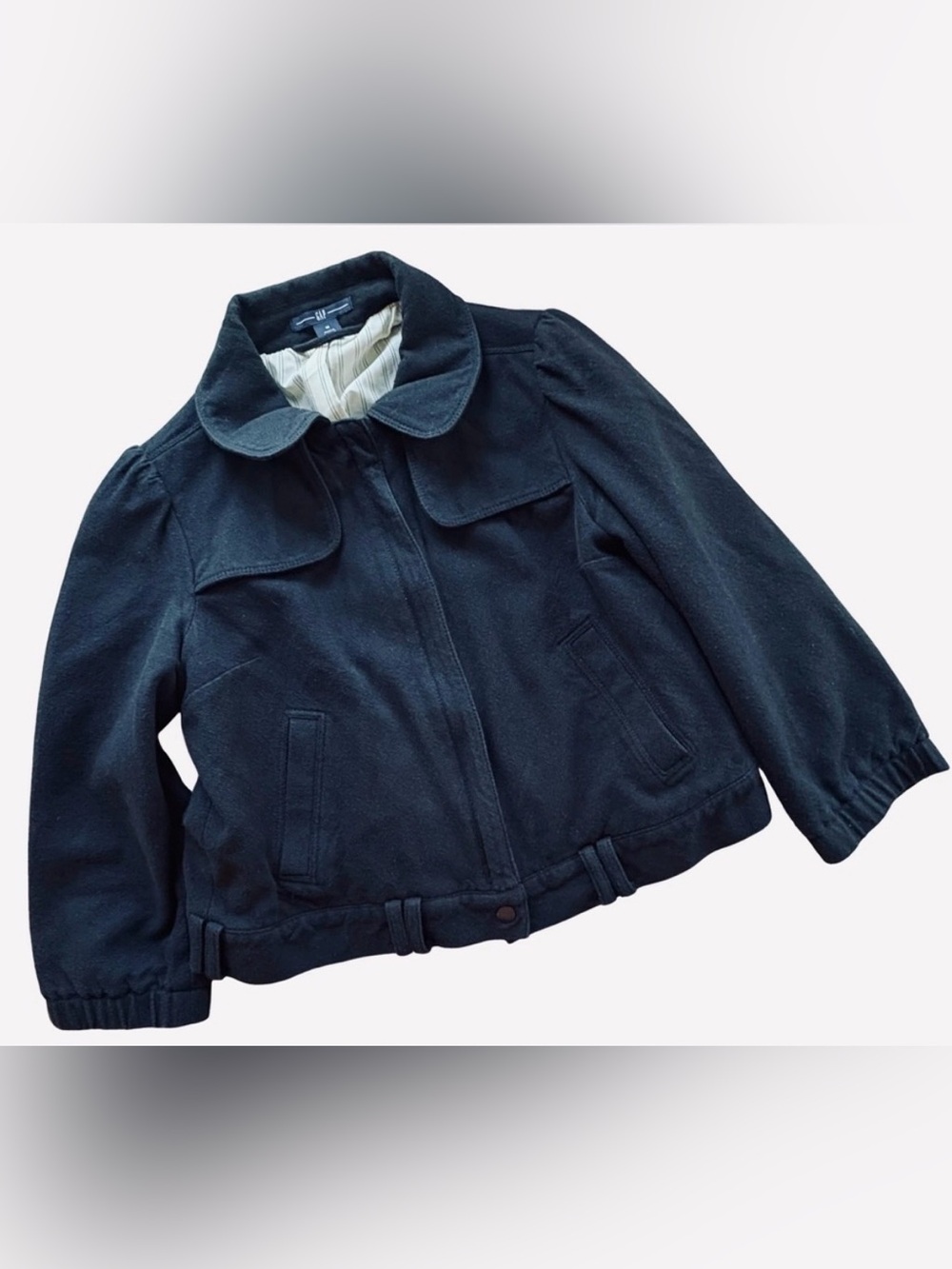 GAP Kids Med Black Pea Coat Bomber Jacket Heavy Weave Cotton (missing belt)